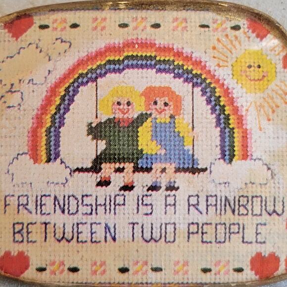 Vintage Friendship Is A Rainbow Pin Brooch Two Girls Swinging 2.03"x1.49" - Picture 3 of 11